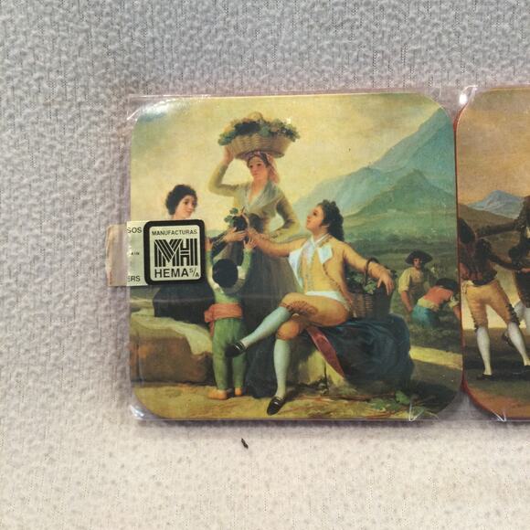 Vtg HEMA Goya Artwork Spain Drink Coasters Set Of 6 In Original Package NEW Red - Picture 2 of 9